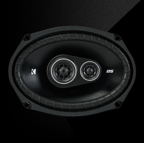 KICKER DS 6x9-inch 3-way coaxial speaker with dual tweeters and polypropylene cone.