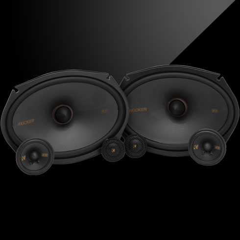 KICKER KS-Series 6x9-inch component speaker system with woofers, silk-dome tweeters, and midrange drivers.