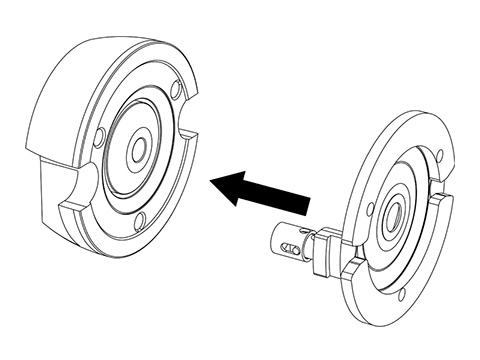 49ST4TW Line drawing of speaker parts in exploded view showing two main components separated with an arrow indicating assembly.