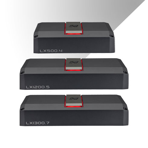 Family photo showing 3 LX multi-channel amplifiers.