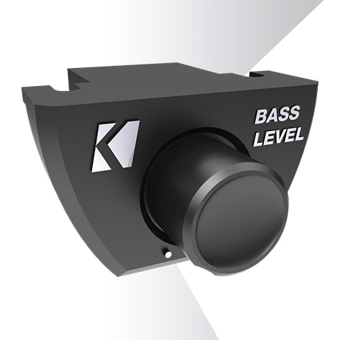 KICKER bass level remote knob with logo and labeled dial.