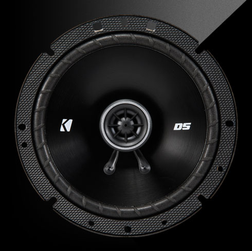 KICKER DS-Series 6.5-inch coaxial car speaker with PEI tweeter and durable black cone.