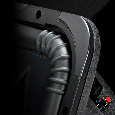 Close up view of patented ribbed corners.